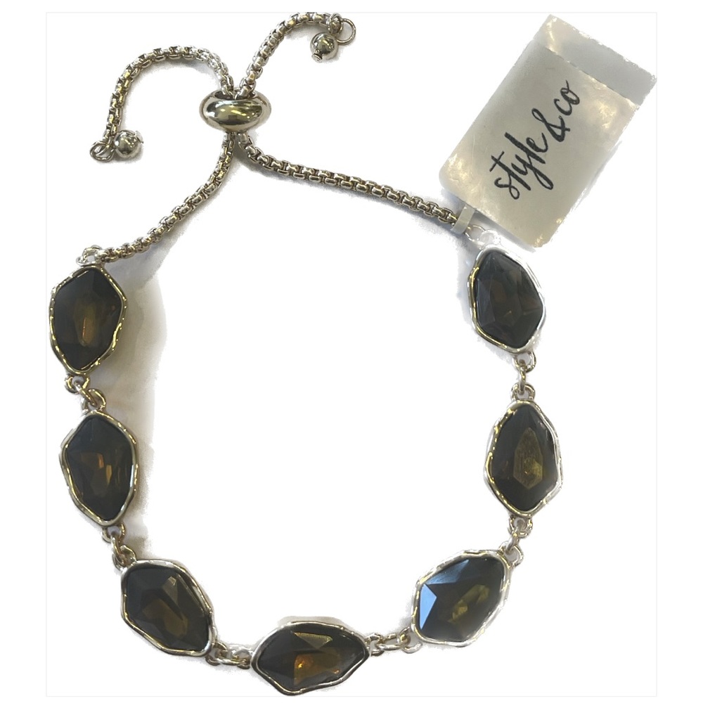 New Style & Co Women’s Colored Stone Slider Bracelet Brown/Green